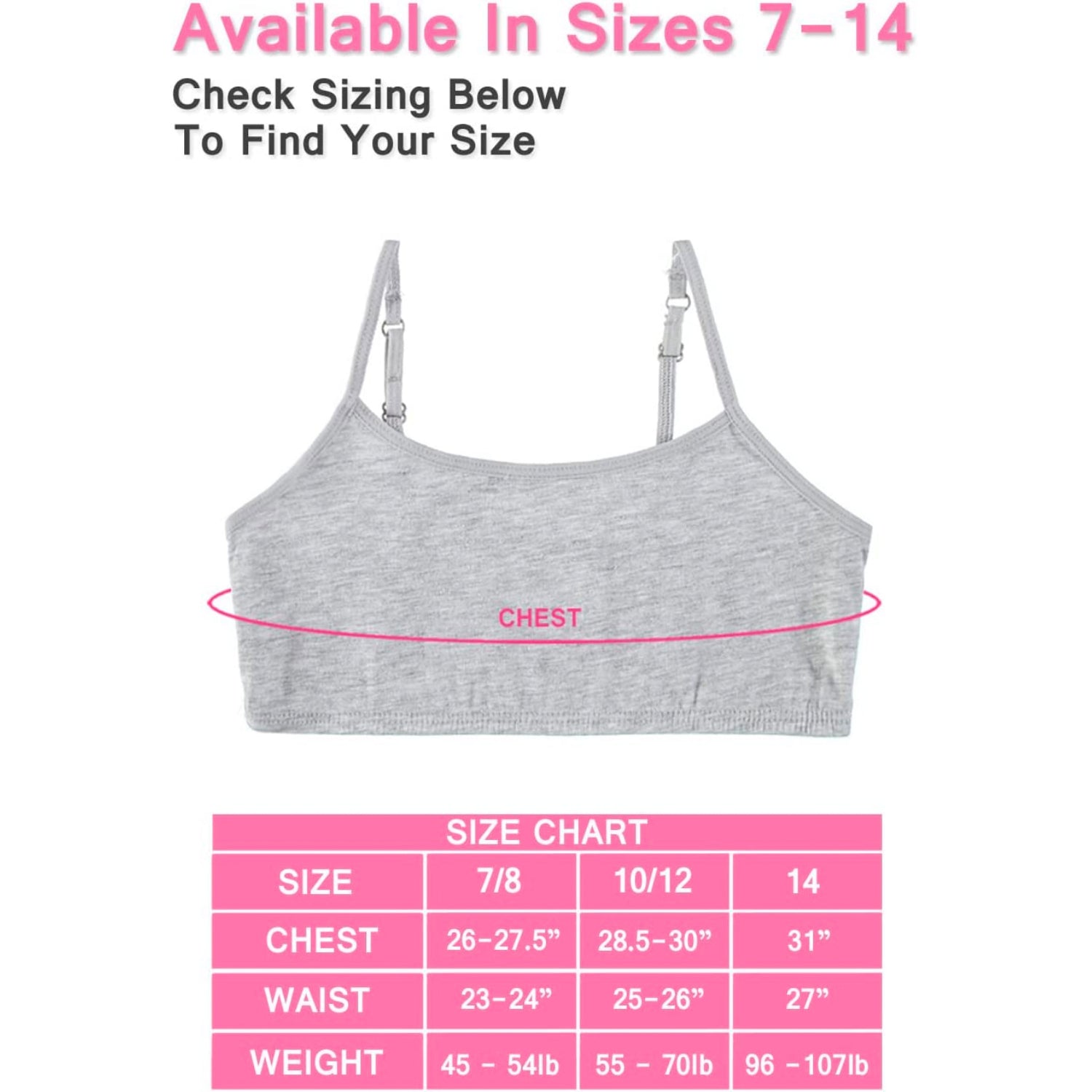 Cyndeelee Girls 7-14 Cotton 10-Pack Bra