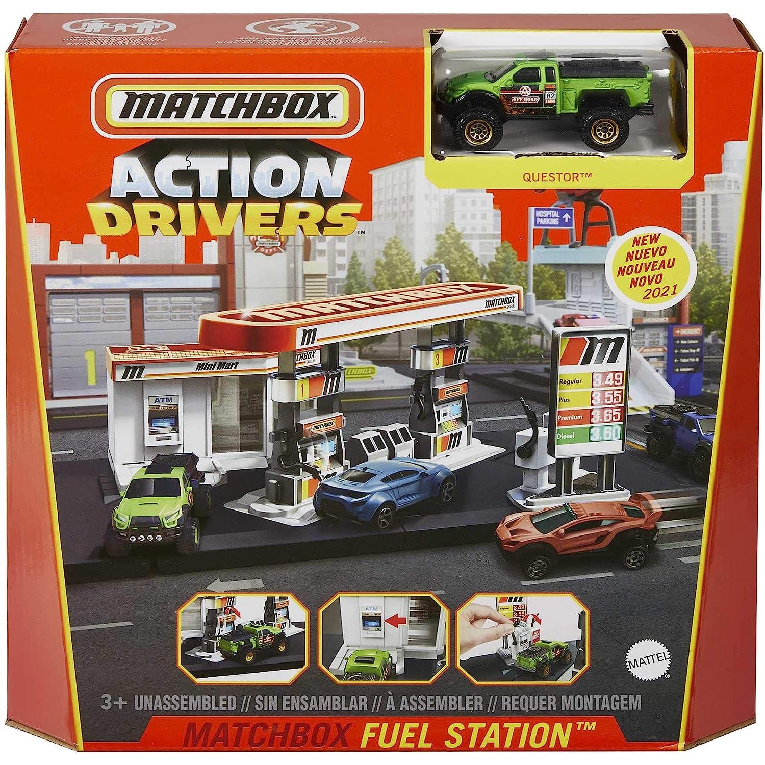 Mattel Matchbox Cars Playset, Action Drivers Fuel Station & 1:64 Scale Toy Truck