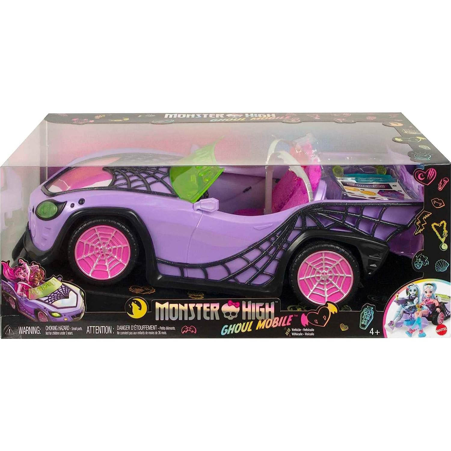 Mattel Monster High Toy Car, Ghoul Mobile with Pet and Cooler Accessories