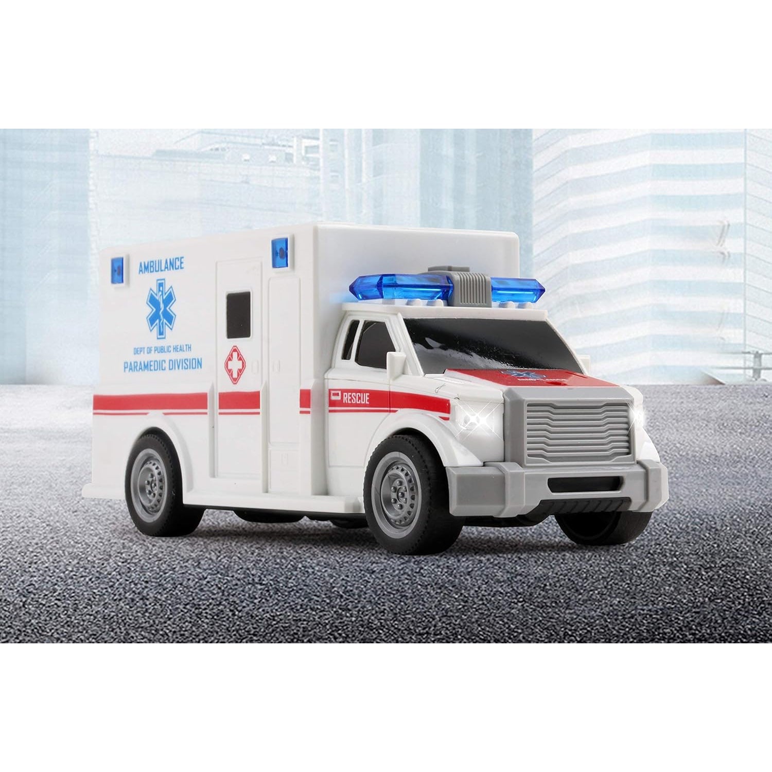 Mega Machines Rescue Ambulance Friction Powered 1:20 Scale Toy Car with Lights and Sounds Durable Kids Medical Transport Emergency Vehicle