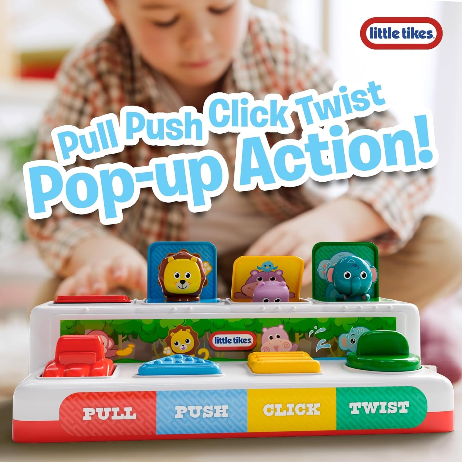 Little Tikes Pop and Play Pals - Pop-Up Action Toy for Toddlers - Pull, Push, Click, Twist - Develop Motor Skills and Exploration Learning Toy