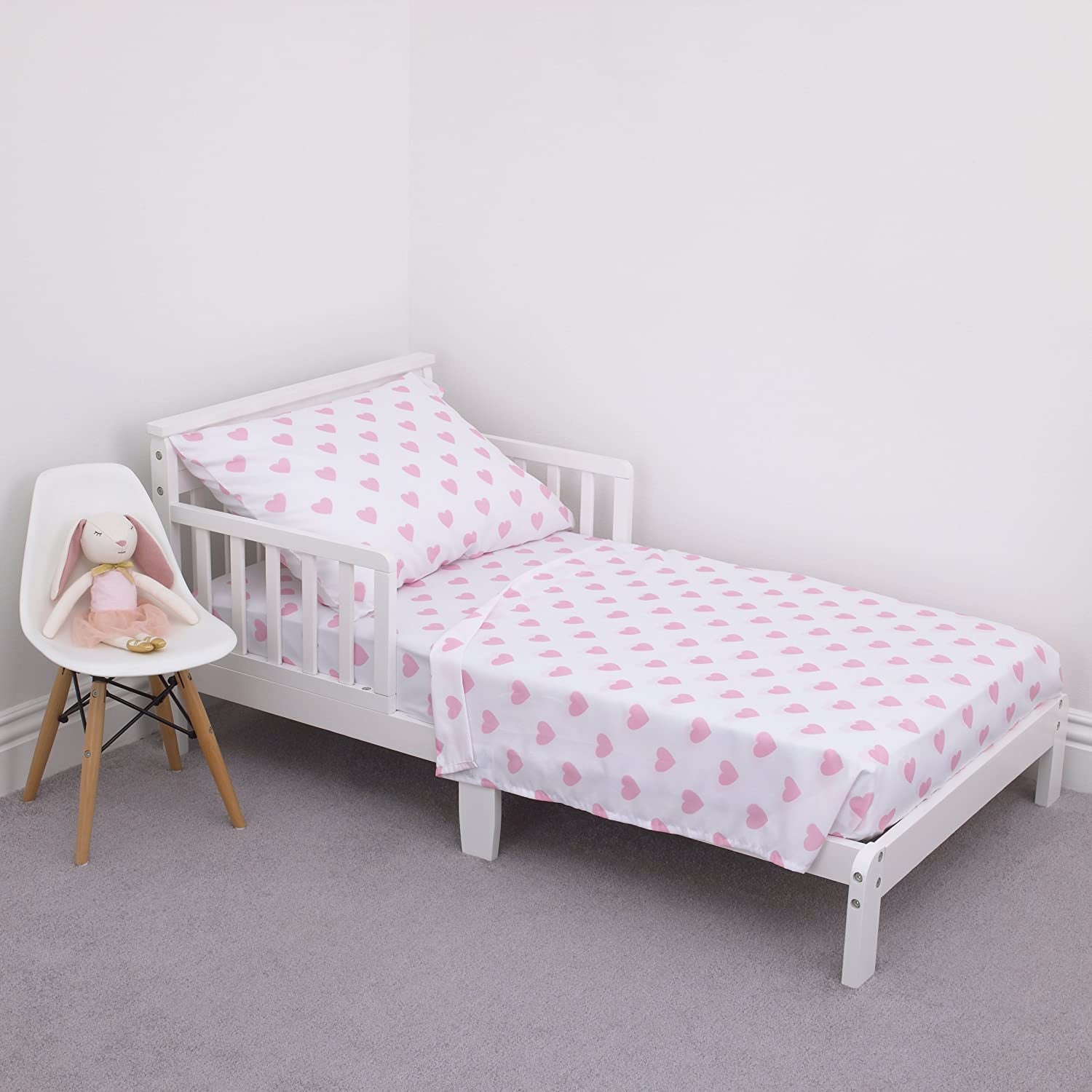 NoJo 3-Piece Toddler Sheet Set, Pink & White Hearts