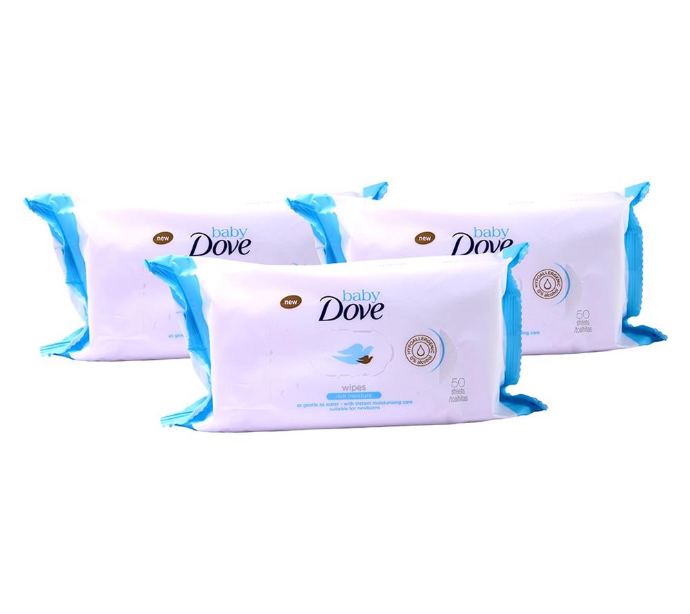 Dove Baby Wipes Rich Moisture, 50 Wipes (Pack of 3)