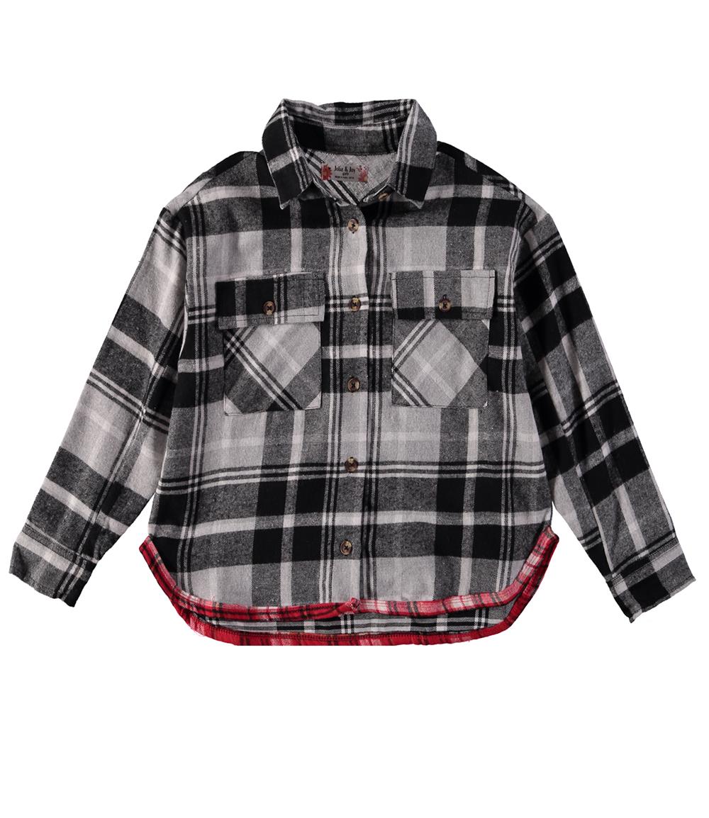 Jolie & Joy Girls 7-16 Plaid Shirttall Hem Woven Button Up Shirt