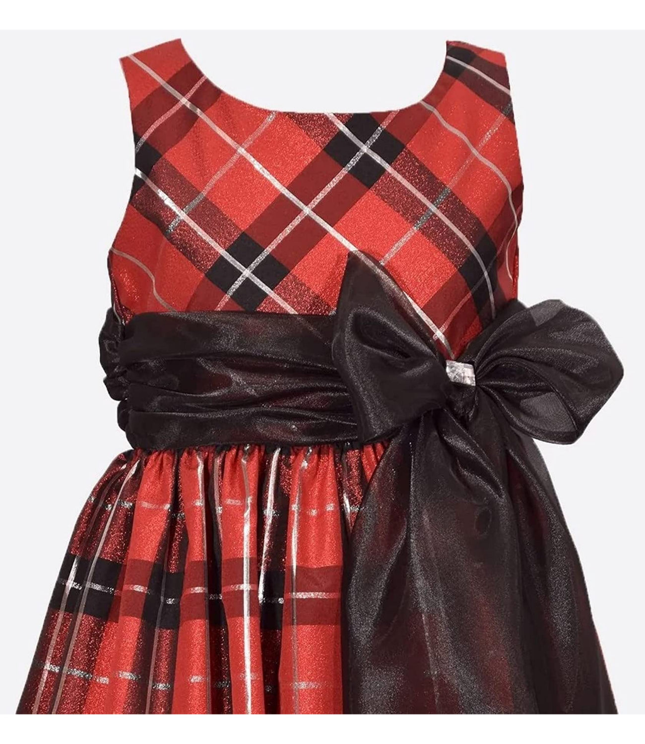 Bonnie Jean Girls 2-6X Red Black Taffeta Plaid Chiffon Bow Holiday Dress