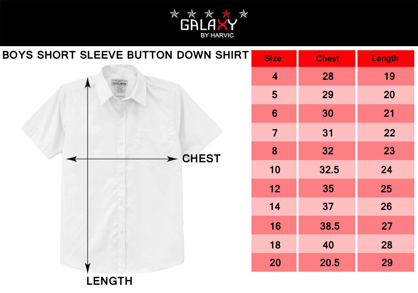 Galaxy Boys 4-20 Short Sleeve Button Down Dress Shirt (Regular and Husky)