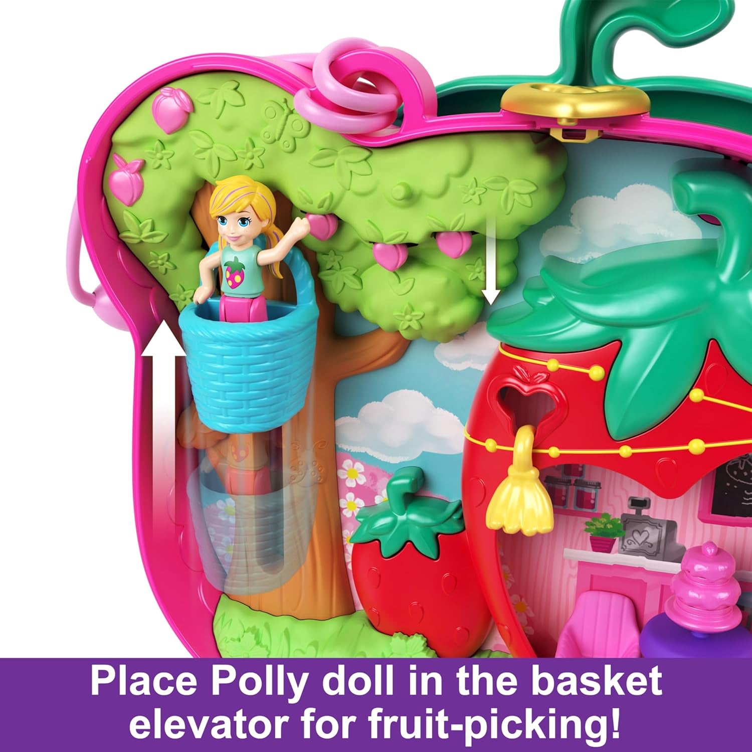 Mattel Polly Pocket Dolls & Playset, Straw-Beary Patch Compact with 2 Micro Dolls & 12 Accessories