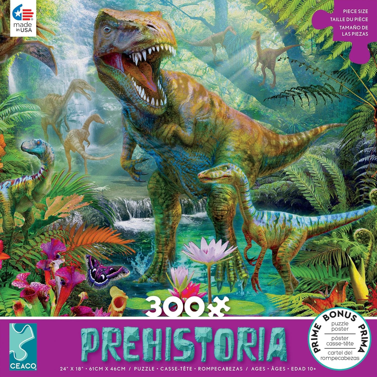 Ceaco Prehistoria, Jurrasic T-Rex Jugsaw Puzzle, 300 Pieces, For Ages 10+ Years