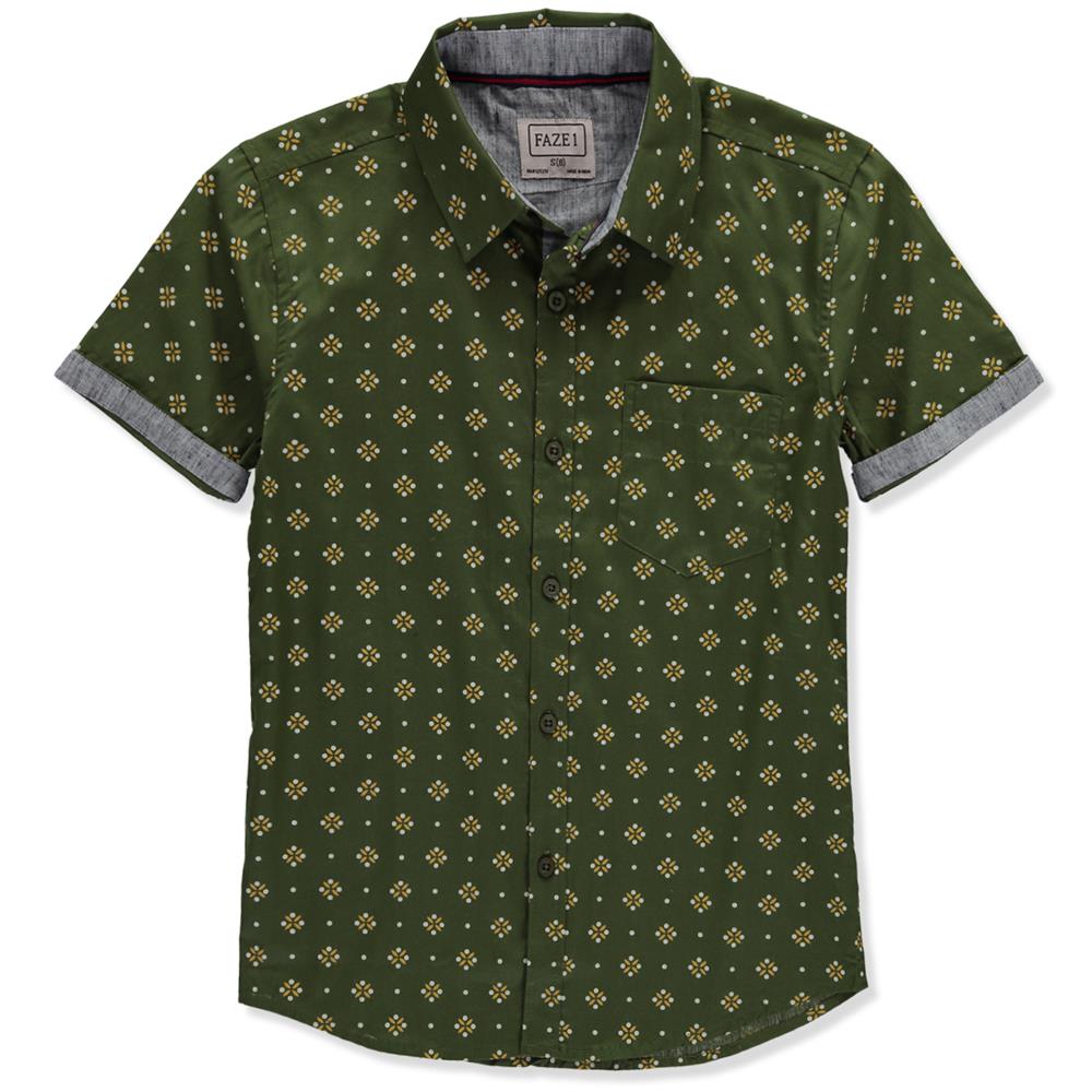 FAZE 1 Boys 8-20 Short Sleeve Printed Woven Button Down Shirt