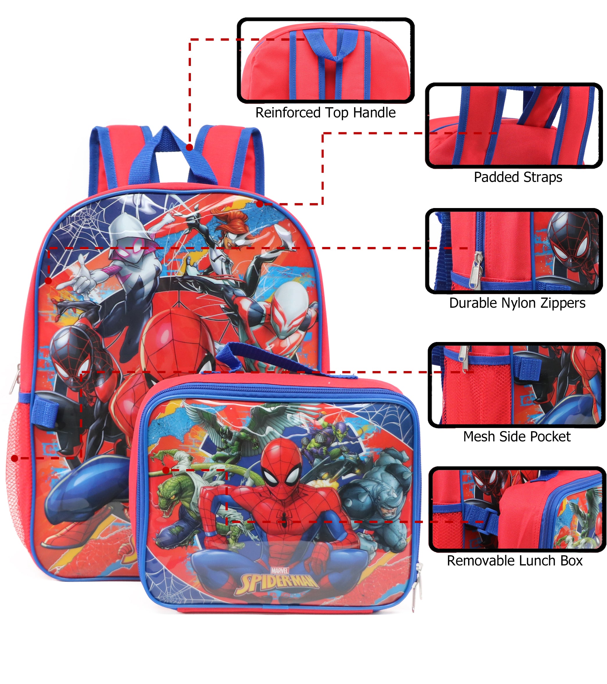 Marvel 16' Full Size Spiderman Backpack with Detachable Lunch Box