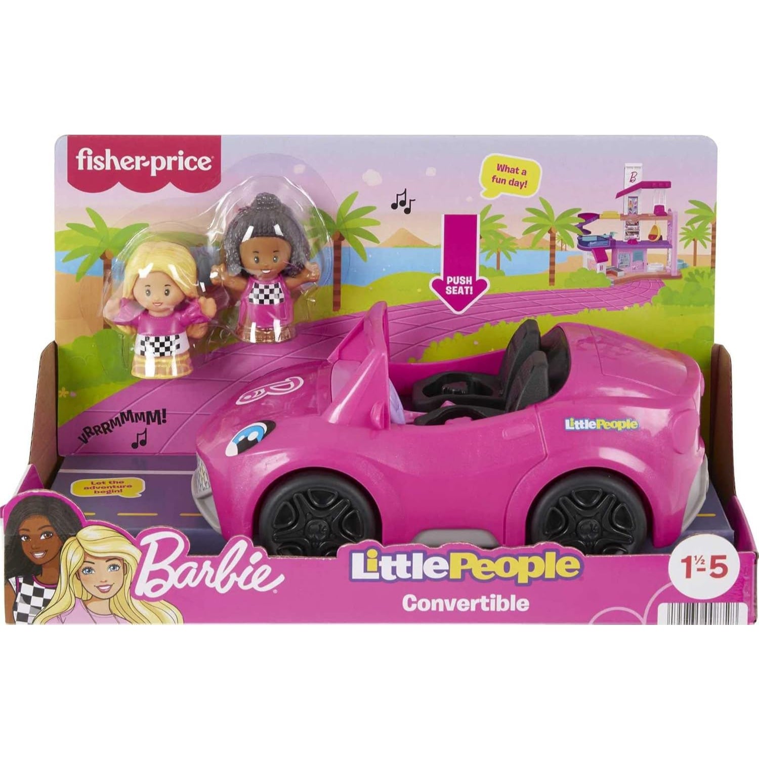 Fisher Price Little People Barbie Convertible Toy Car With Music Sounds & 2 Figures For Toddlers