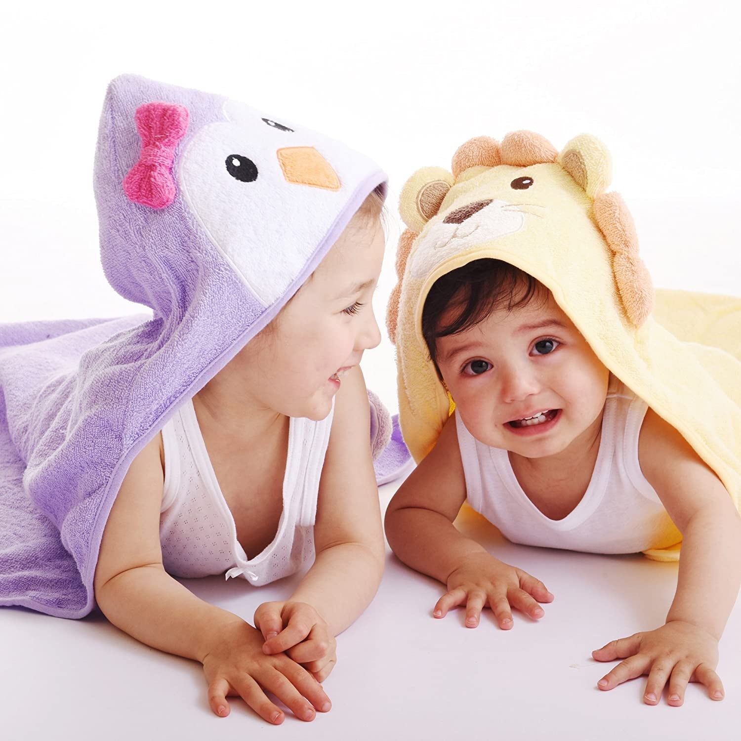 Luvable Friends Animal Face Hooded Towel, Purple Penguin