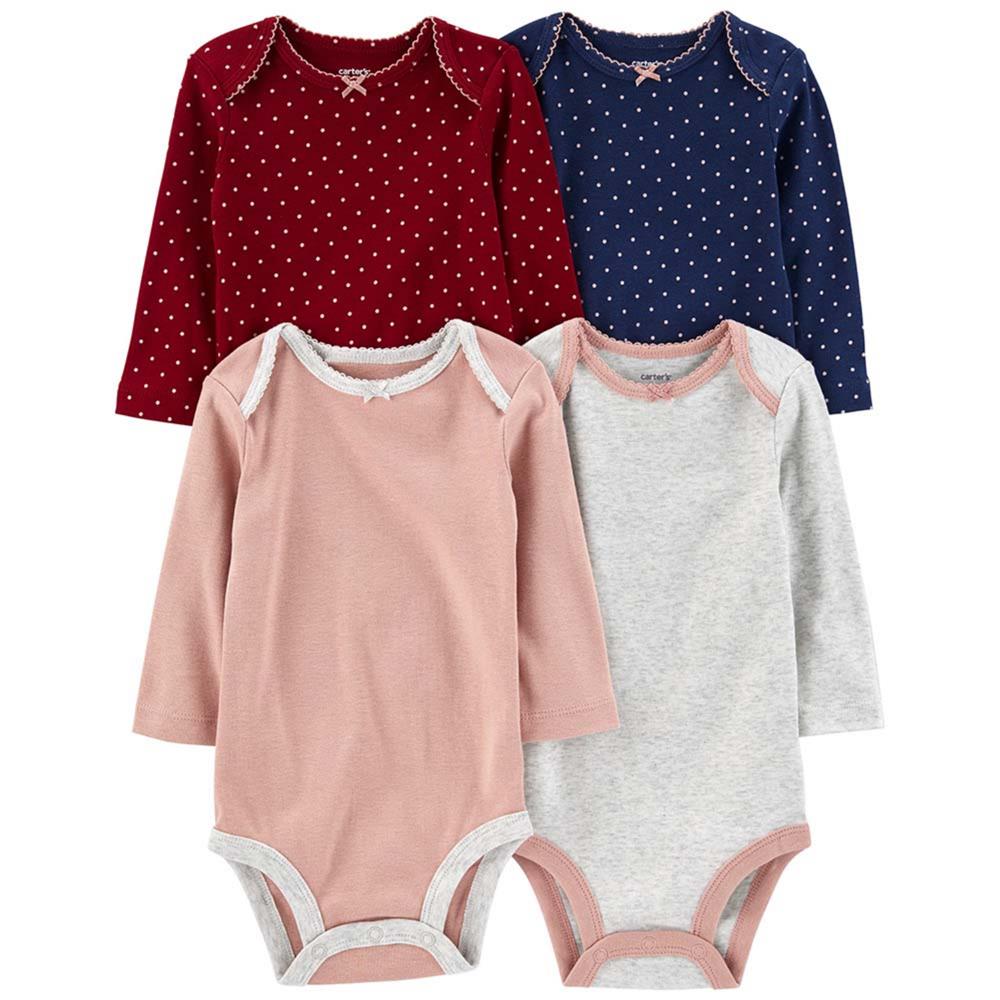 Carter's Girls 0-24 Months 4-Pack Long Sleeve Bodysuits