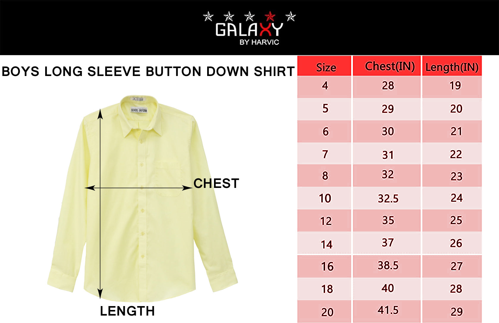 Galaxy Boys 4-20 Long Sleeve Button Down Dress Shirt (Regular and Husky)