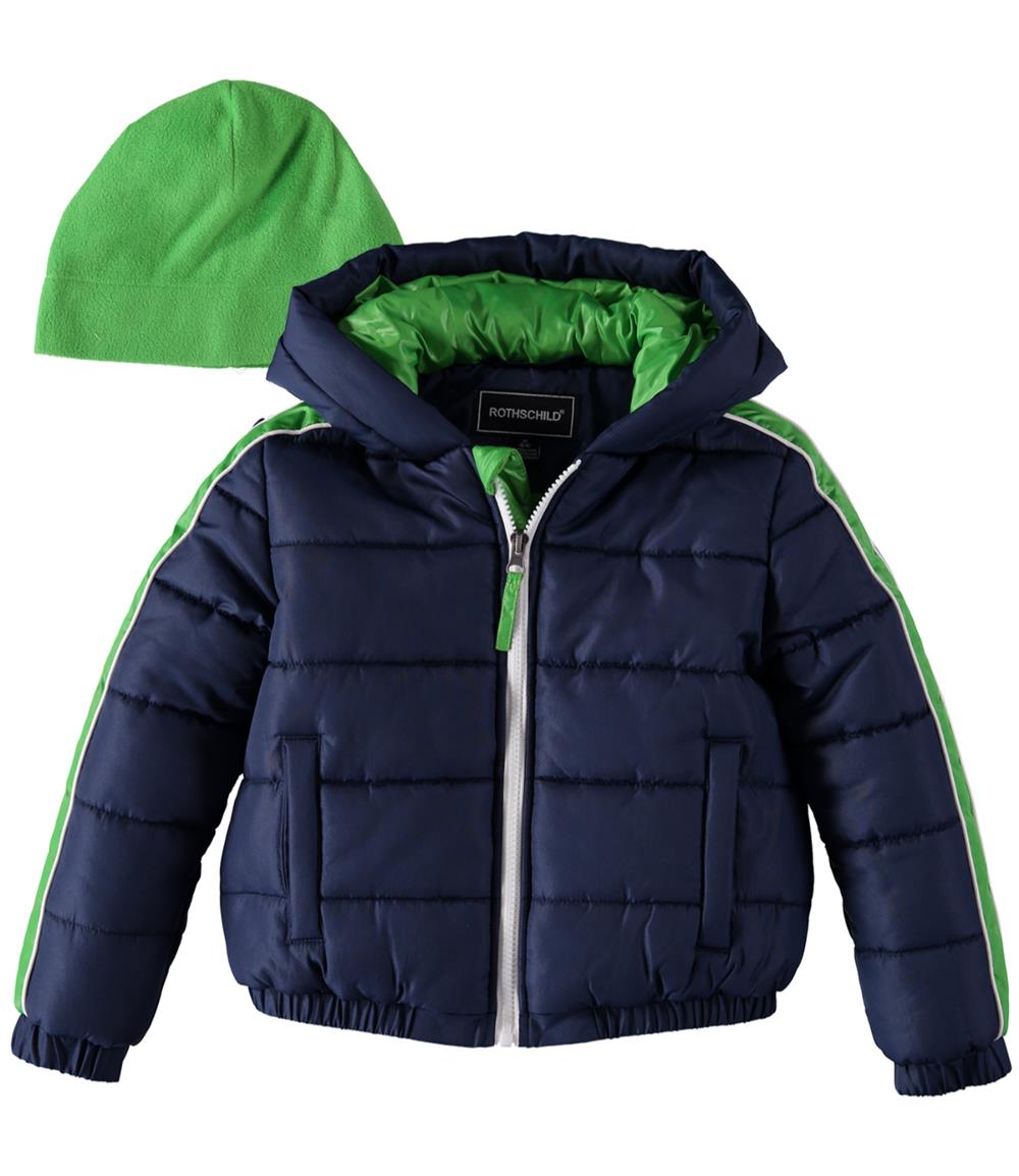 Rothschild Boys 8-20 Panel Puffer Jacket with Matching Hat