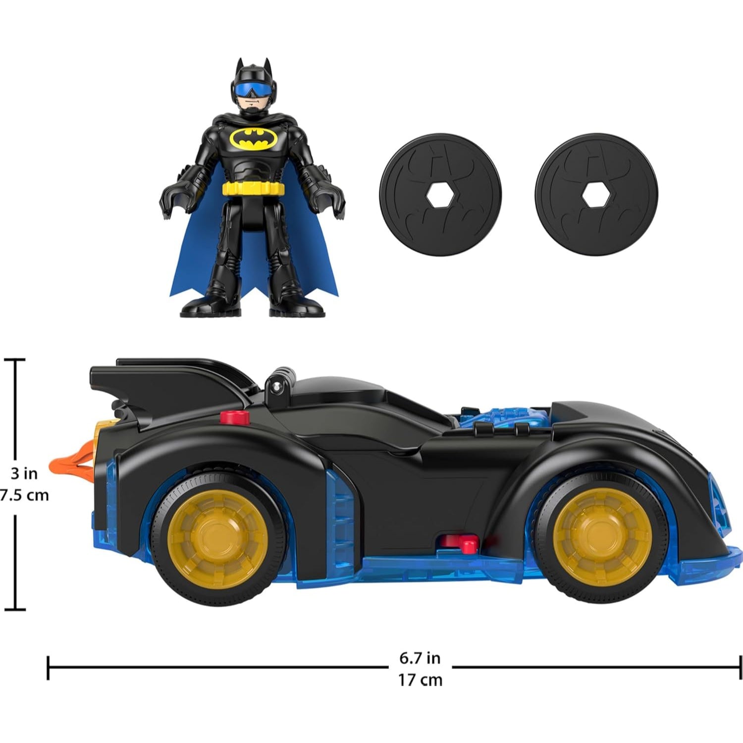 Fisher Price Imaginext DC Super Friends Shake & Spin Batmobile And Batman Figure Set, 4 Pieces