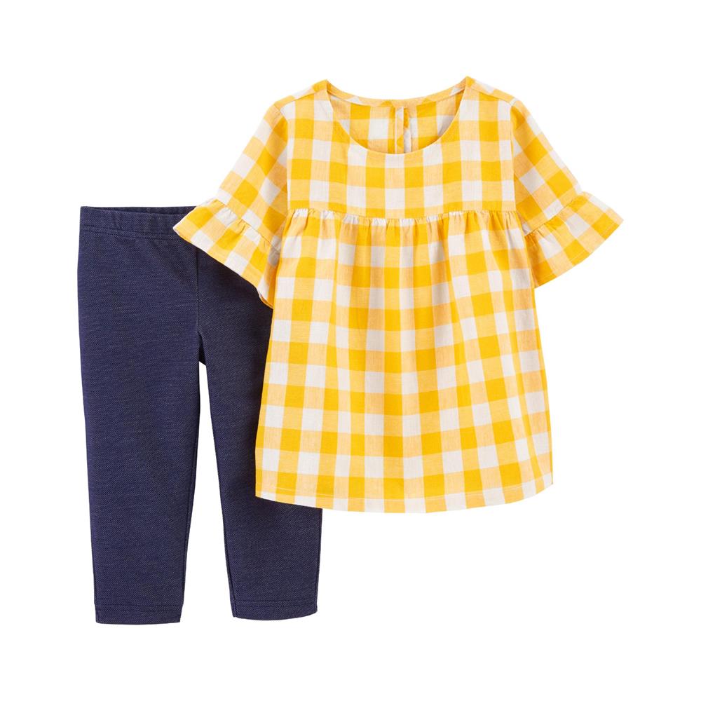 Carters Girls 2T-5T 2-Piece Plaid Flutter Top & Knit Denim Leggings