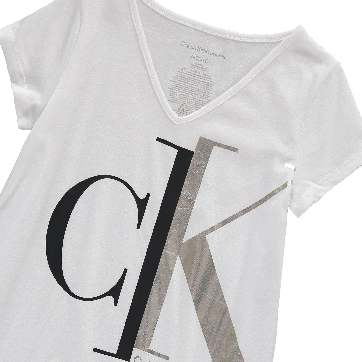 Calvin Klein Girls 7-16 Short Sleeve V-Neck Split Monogram T-Shirt