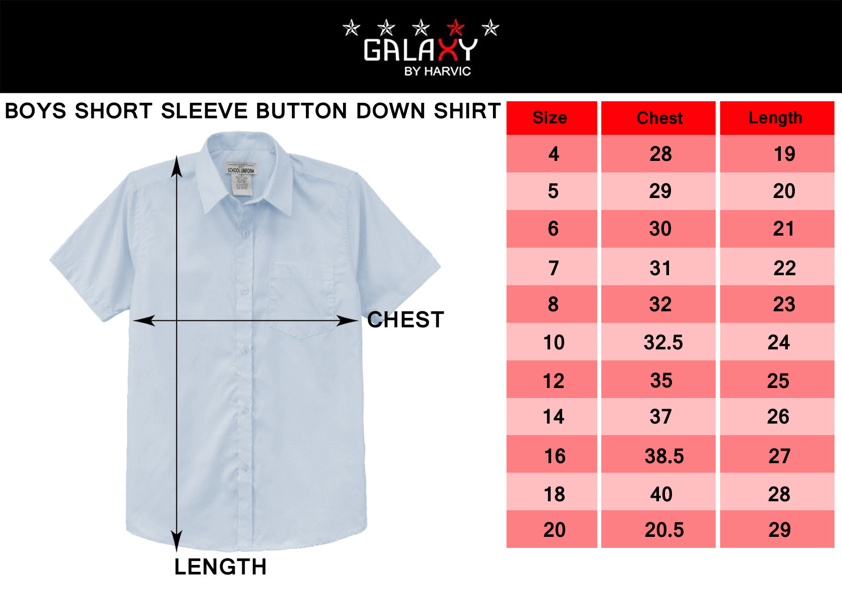 Galaxy Boys 4-20 Short Sleeve Button Down Dress Shirt (Regular and Husky)