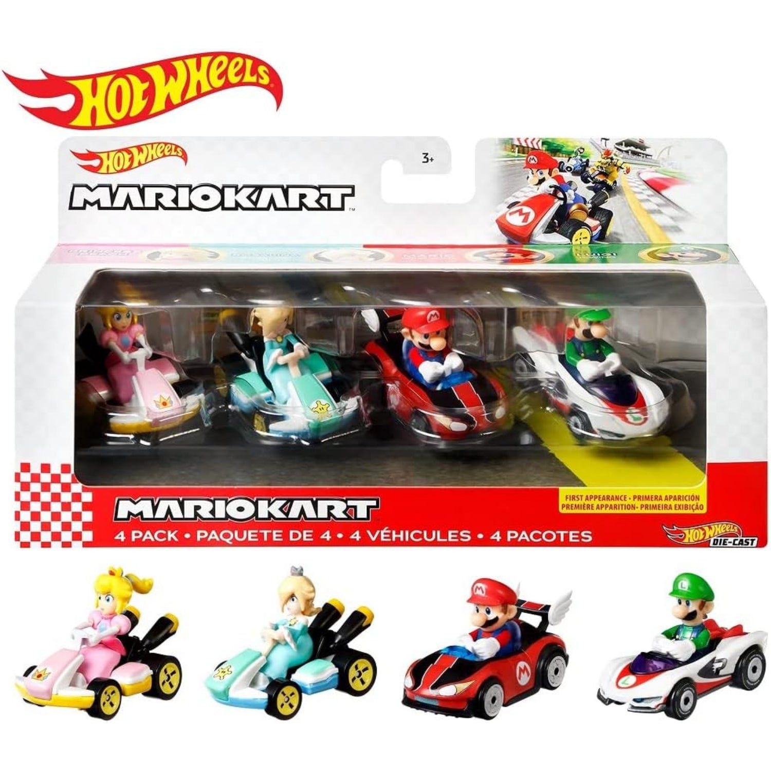 Mattel Hot Wheels Mario Kart Vehicle 4-Pack, Set of 4 Fan-Favorite Characters