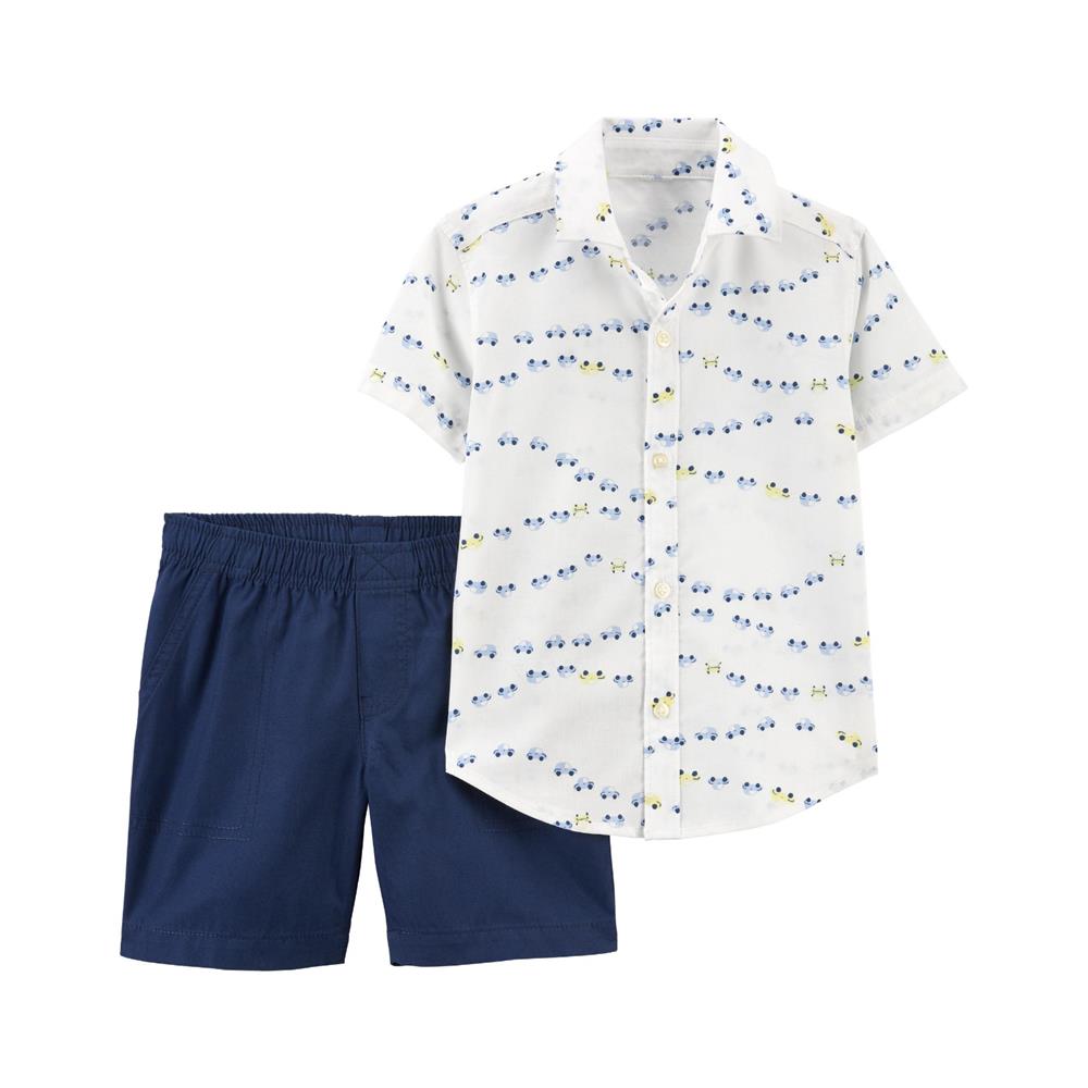 Carters Boys 12-24 Months Car 2-Piece Button-Front Shirt & Short Set
