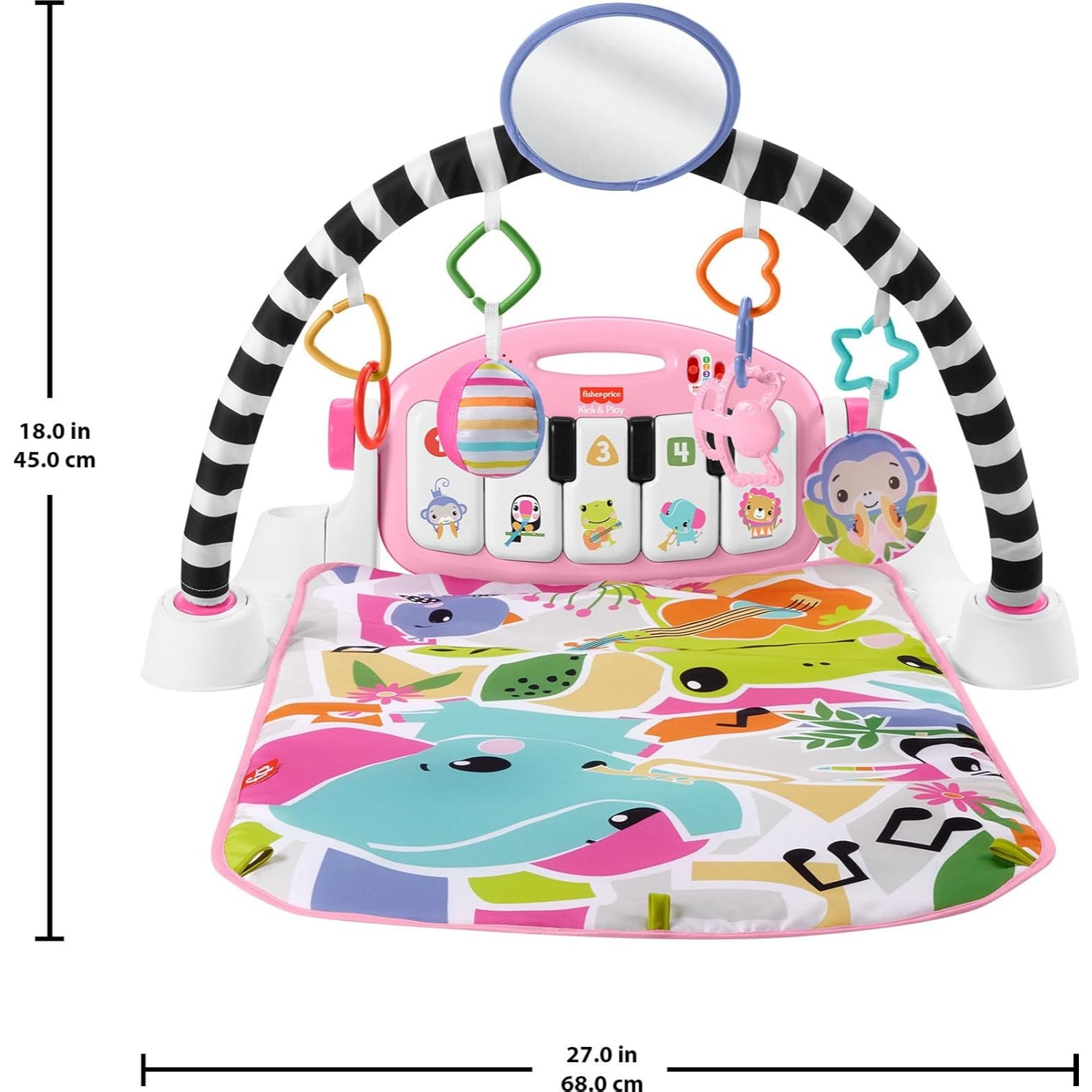 Fisher Price Glow And Grow Kick & Play Piano Gym Baby Playmat With Musical Learning Toy, Pink