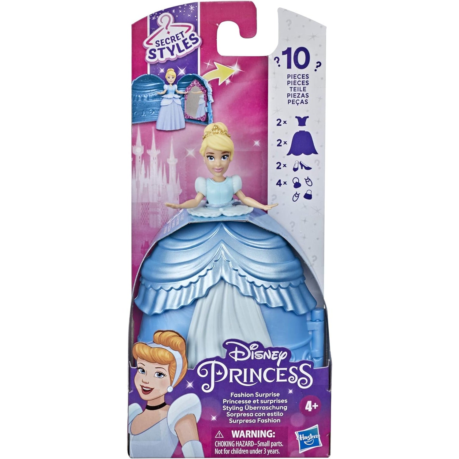 Hasbro Disney Princess Secret Styles Fashion Surprise Cinderella, Mini Doll Playset with Extra Cloth