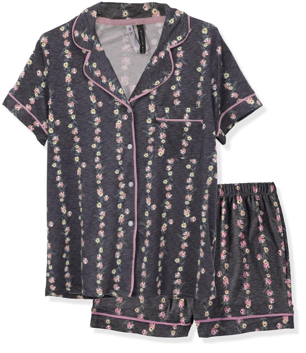 Jaclyn Intimates Short Sleeve Notch Collar Pajama Set