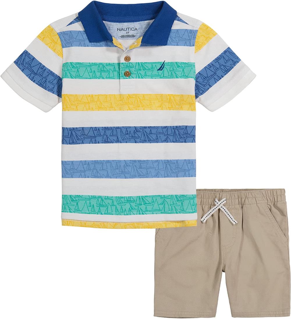 Nautica Boys 2T-4T Sail Rugby Stripe Pique Polo Short Set