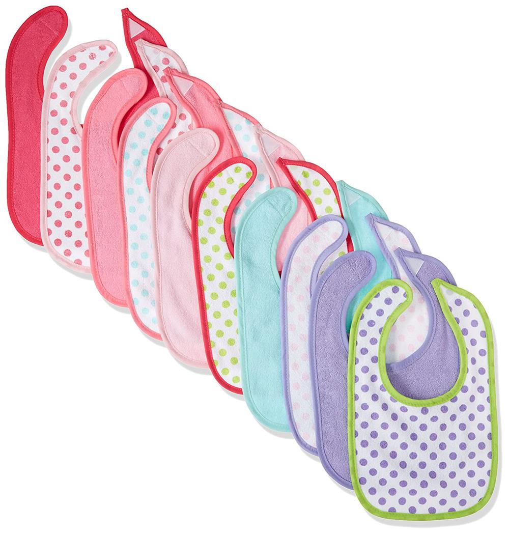 Luvable Friends Baby Cotton Terry Bibs, Girl Dot