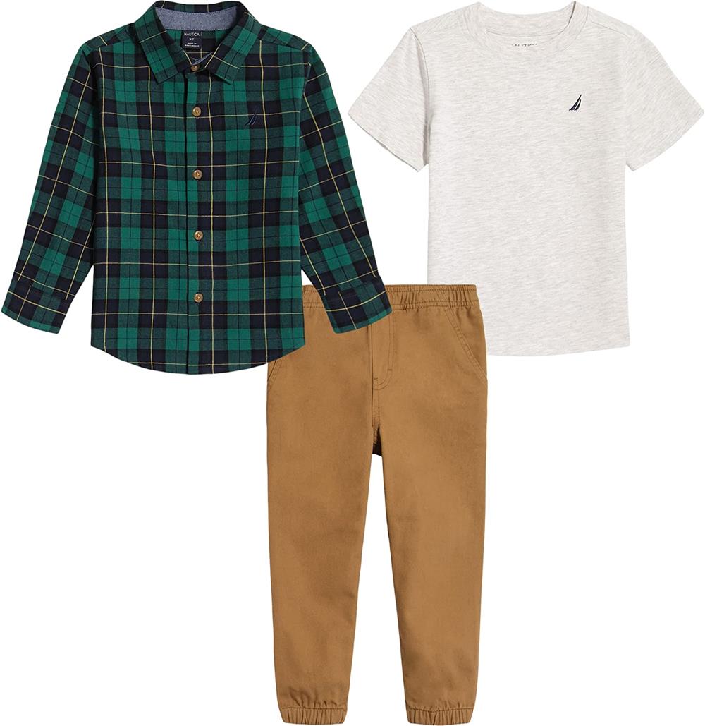 Nautica Boys 4-7 3-Piece Plaid Pant Set