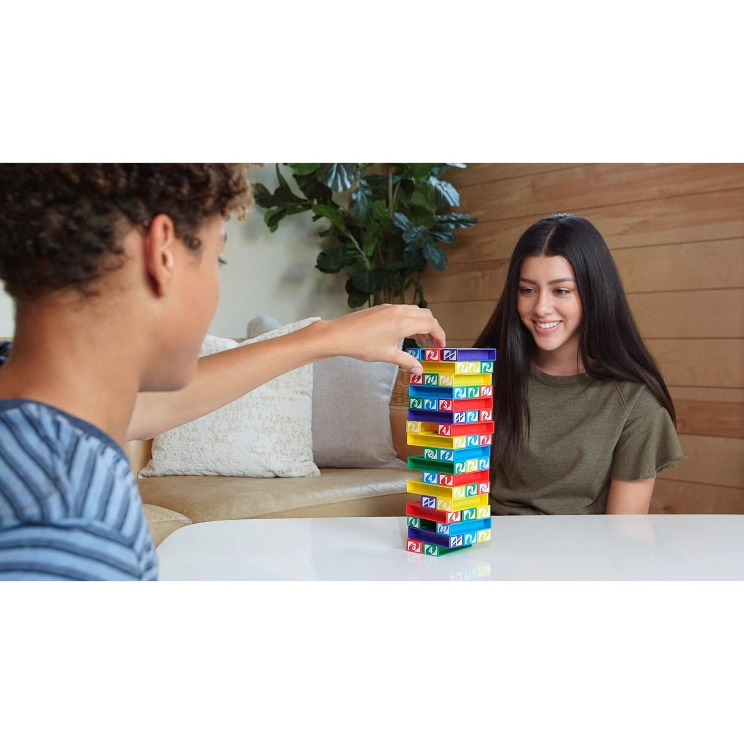 Mattel Games UNO StackoGame for Kids and Family with 45 Colored Stacking Blocks