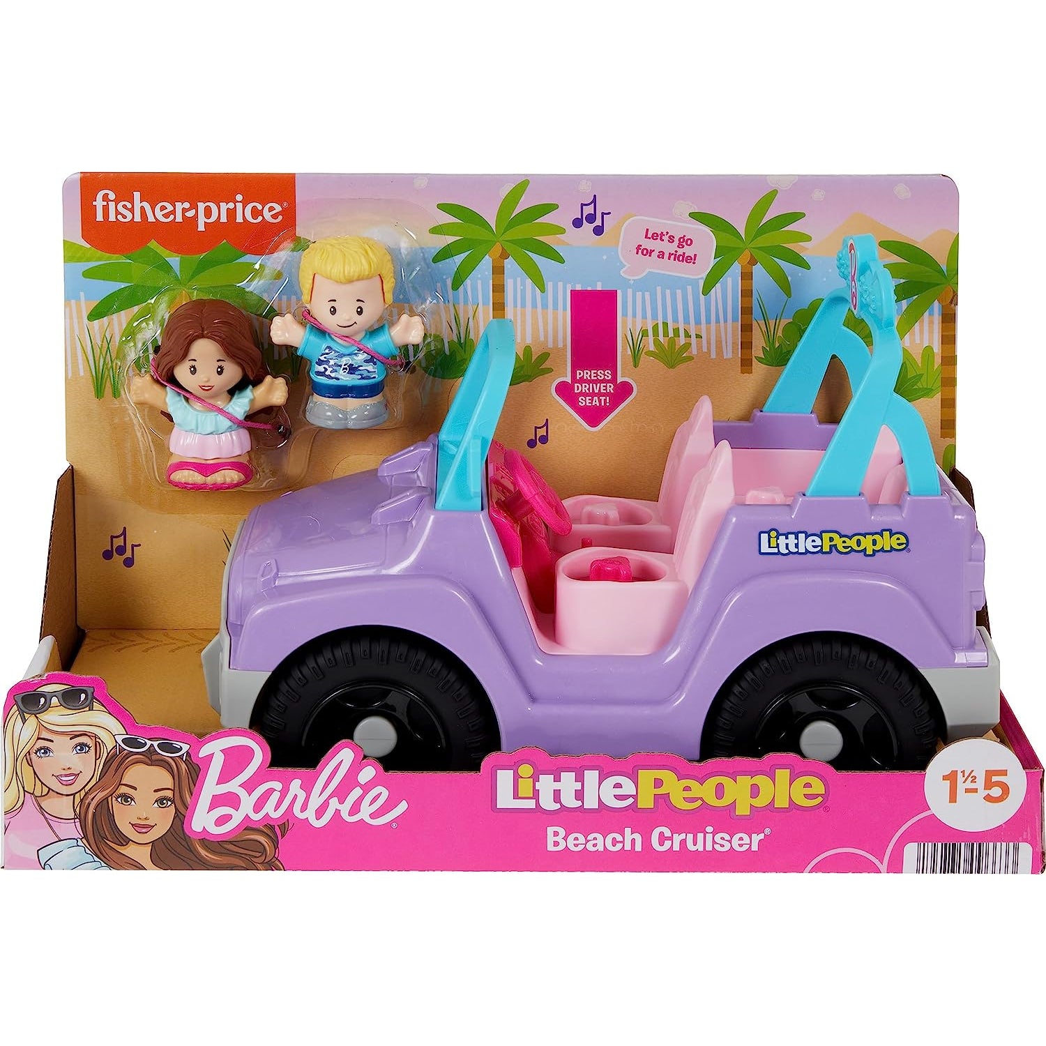 Fisher Price Little People Barbie Toy Car Beach Cruiser with Music Sounds