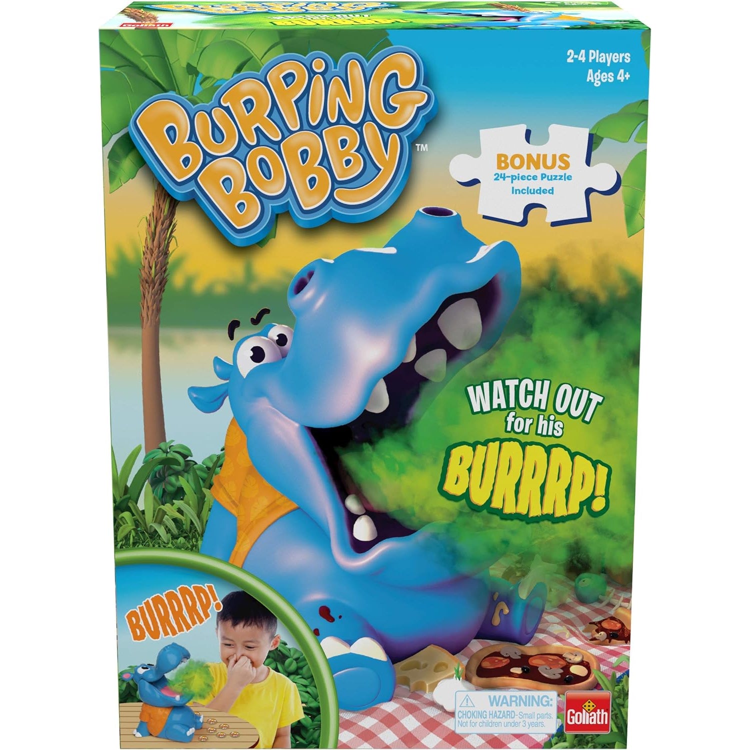 Goliath Burping Bobby - The Feed The Hippo But Watch Out for His Burp! Game  - Includes A Fun Colorful 24pc Puzzle by Goliath