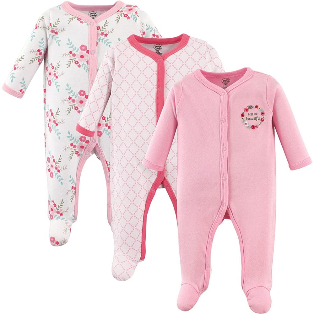 Luvable Friends Girls 0-9 Months Floral Sleep and Play 3-Pack