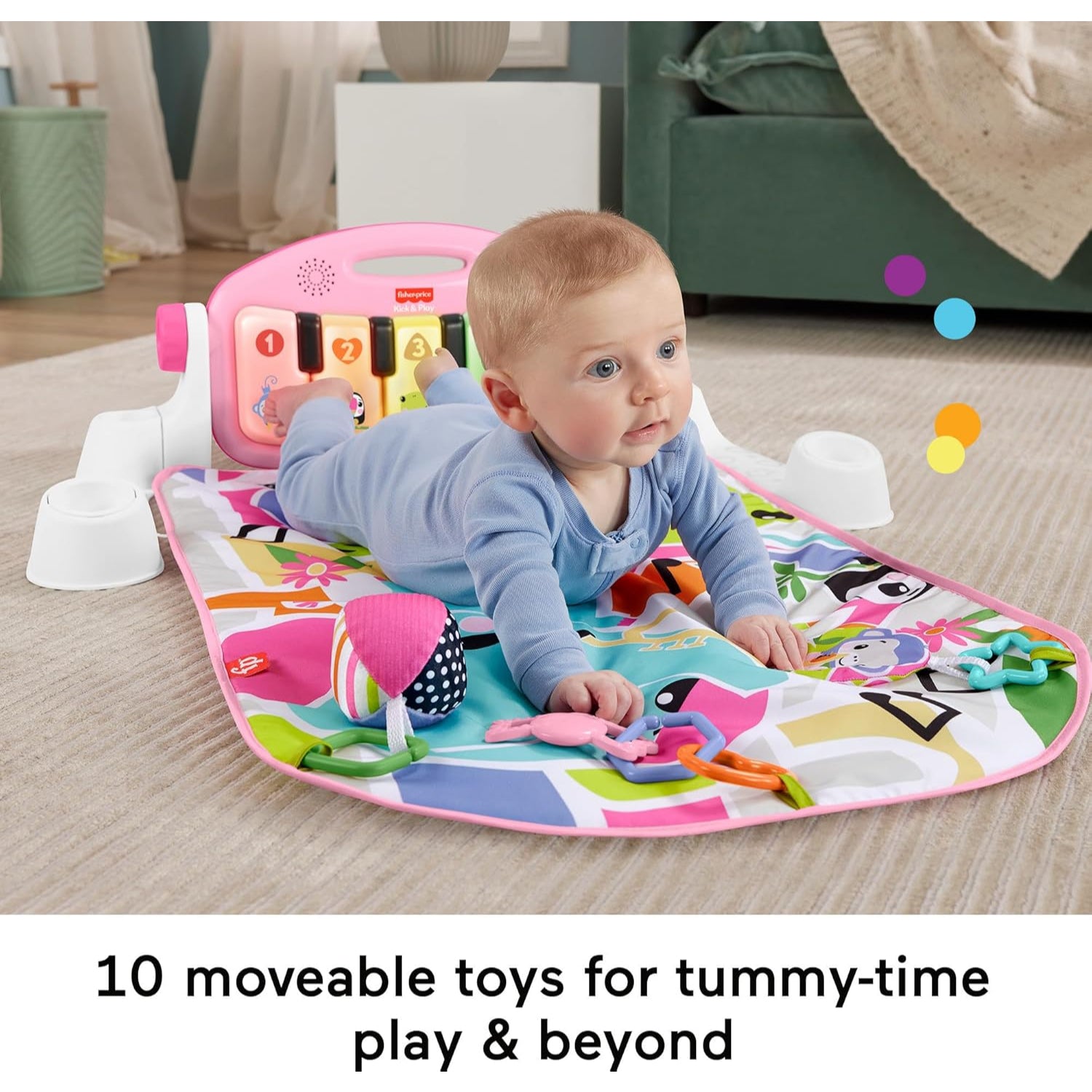 Fisher Price Glow And Grow Kick & Play Piano Gym Baby Playmat With Musical Learning Toy, Pink