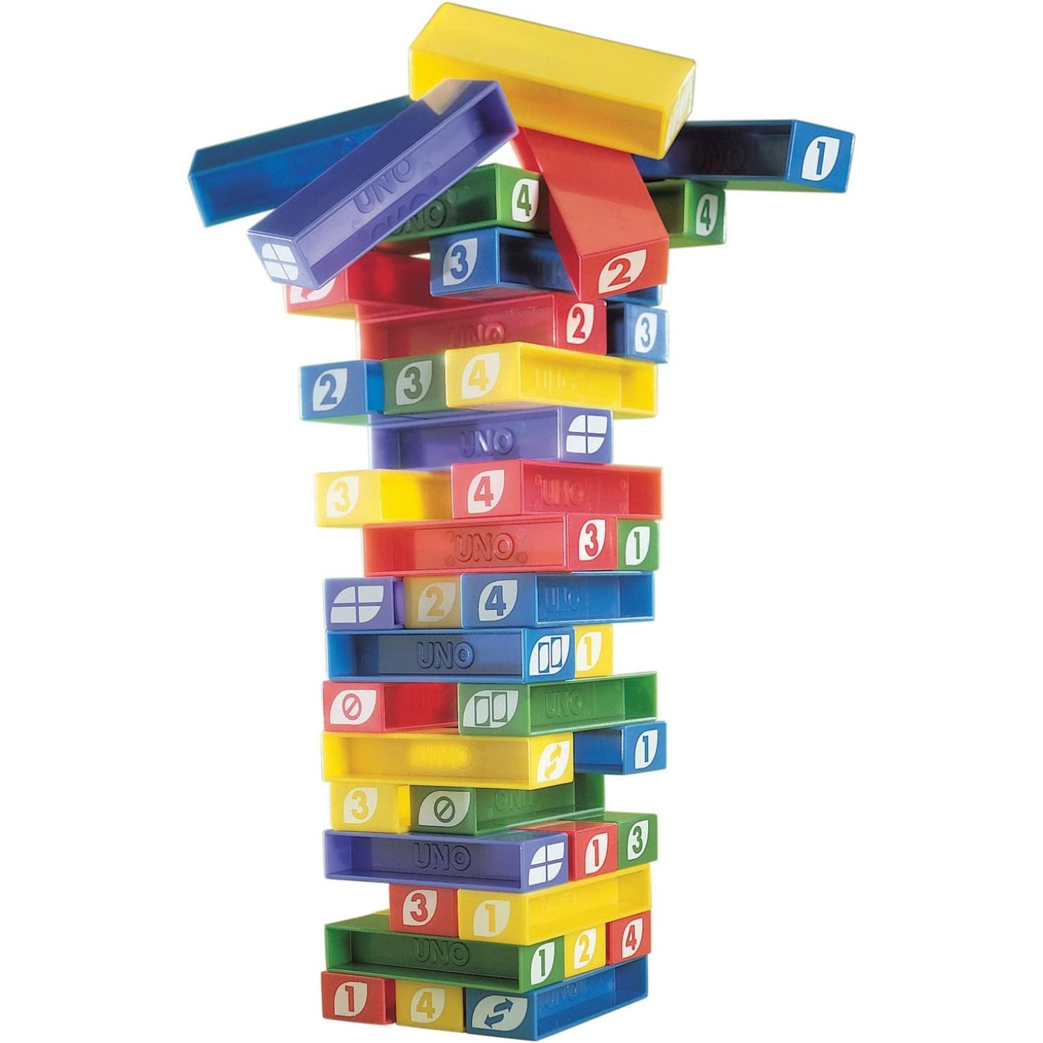 Mattel Games UNO StackoGame for Kids and Family with 45 Colored Stacking Blocks