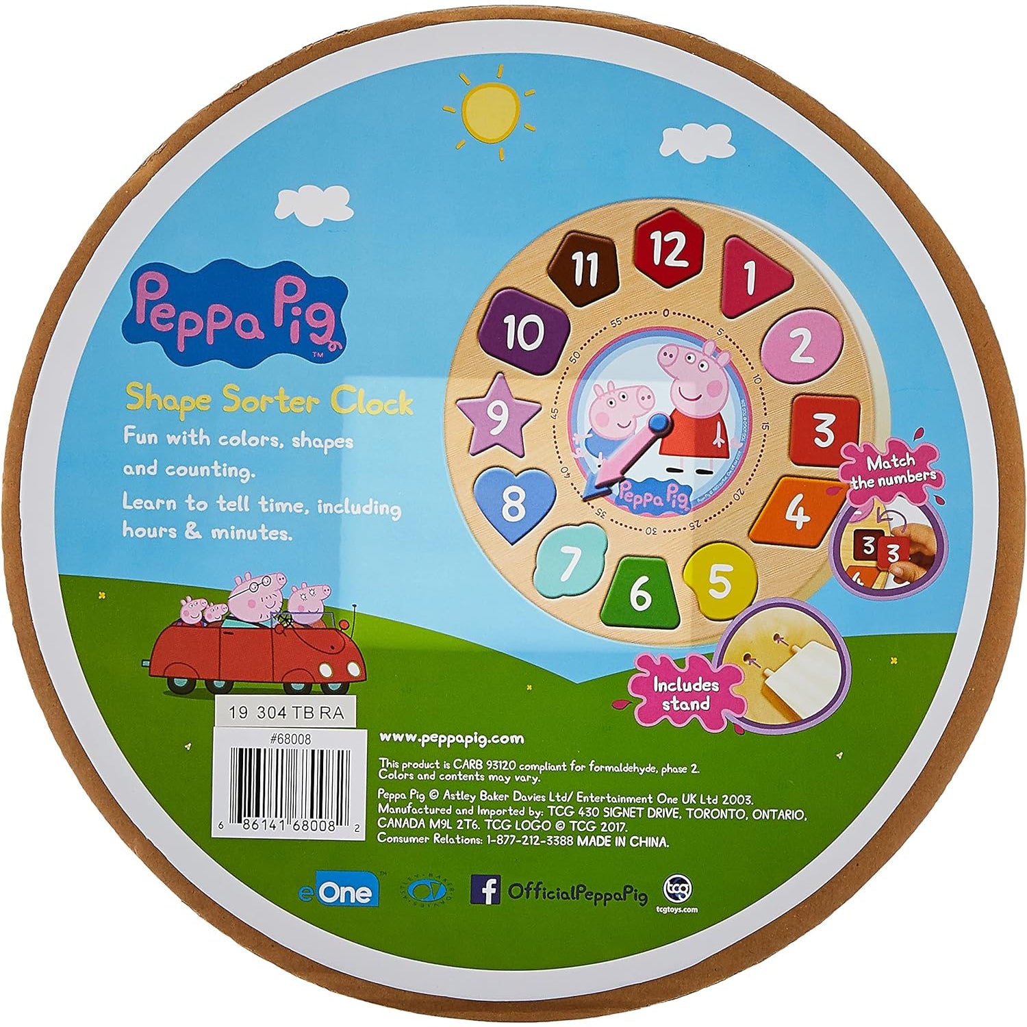 Peppa Pig Shape Sorter Clock Puzzle, 14 Pieces (12 Piece Numbers + Clock + Stand )