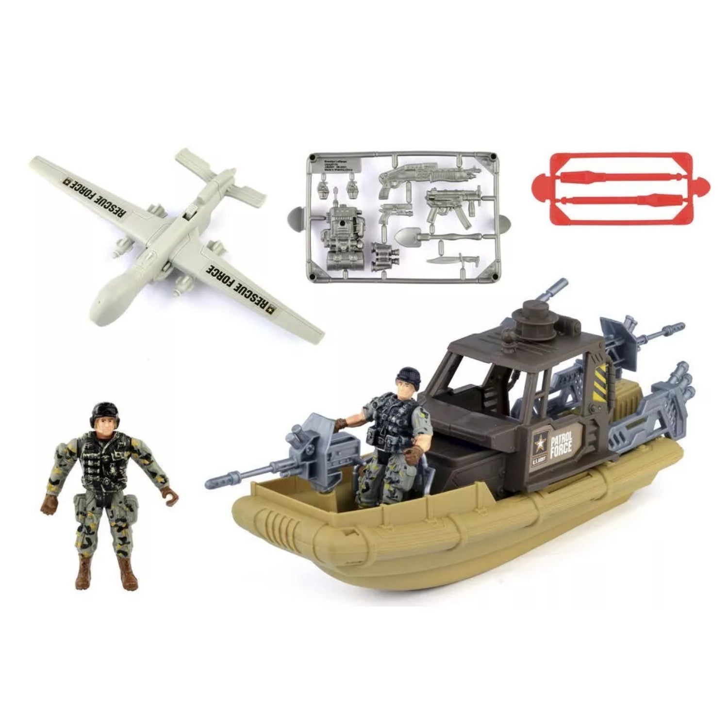 U.S. ARMY Combined Forces Jungle Patrol Boat w/ Drone Working Missile Launcher