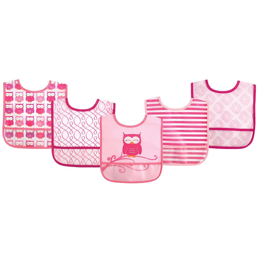 Luvable Friends Waterproof Bib 5-Pack, Pink Owl