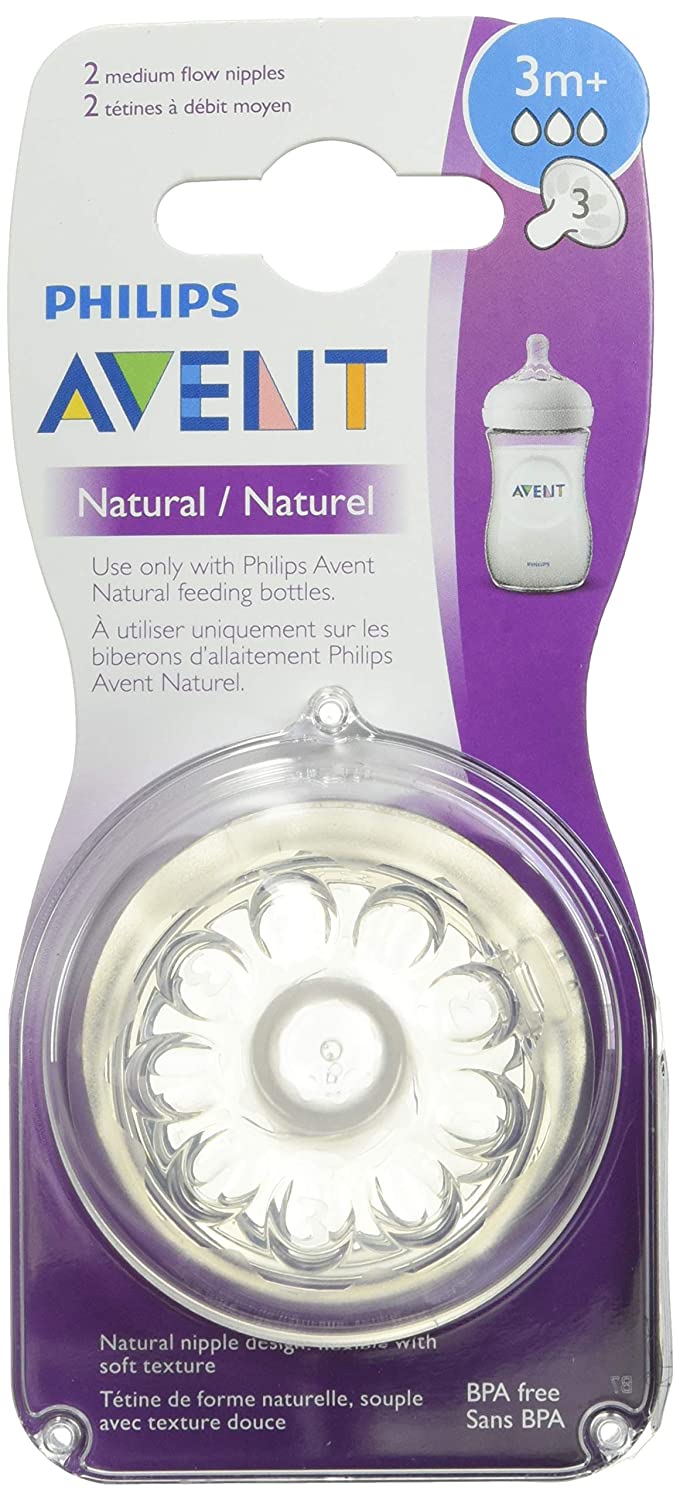 Philips Avent Natural Baby Bottle Nipple, Medium Flow Nipple 3M+, 2 Pack