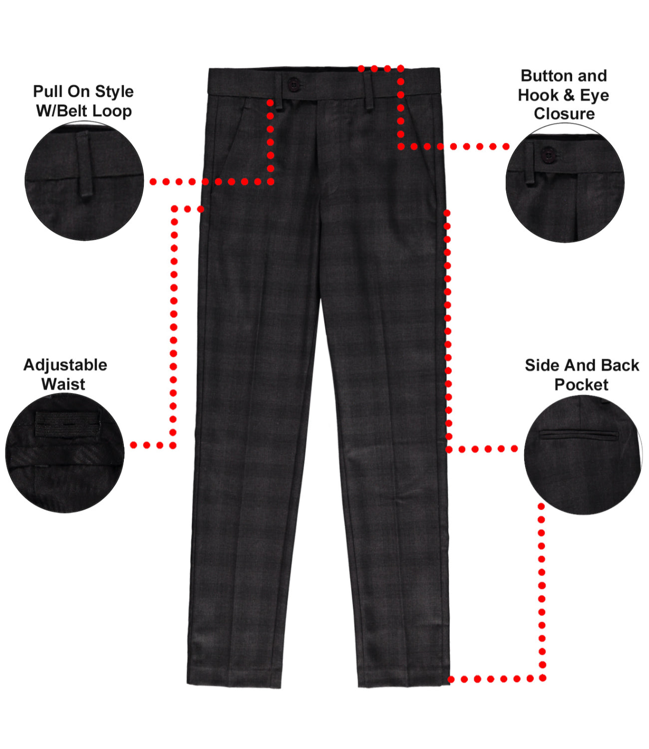 Leo & Zachary Boys 4-16 Adjustable Waist Slim Fit Glen Plaid Check Dress Pant