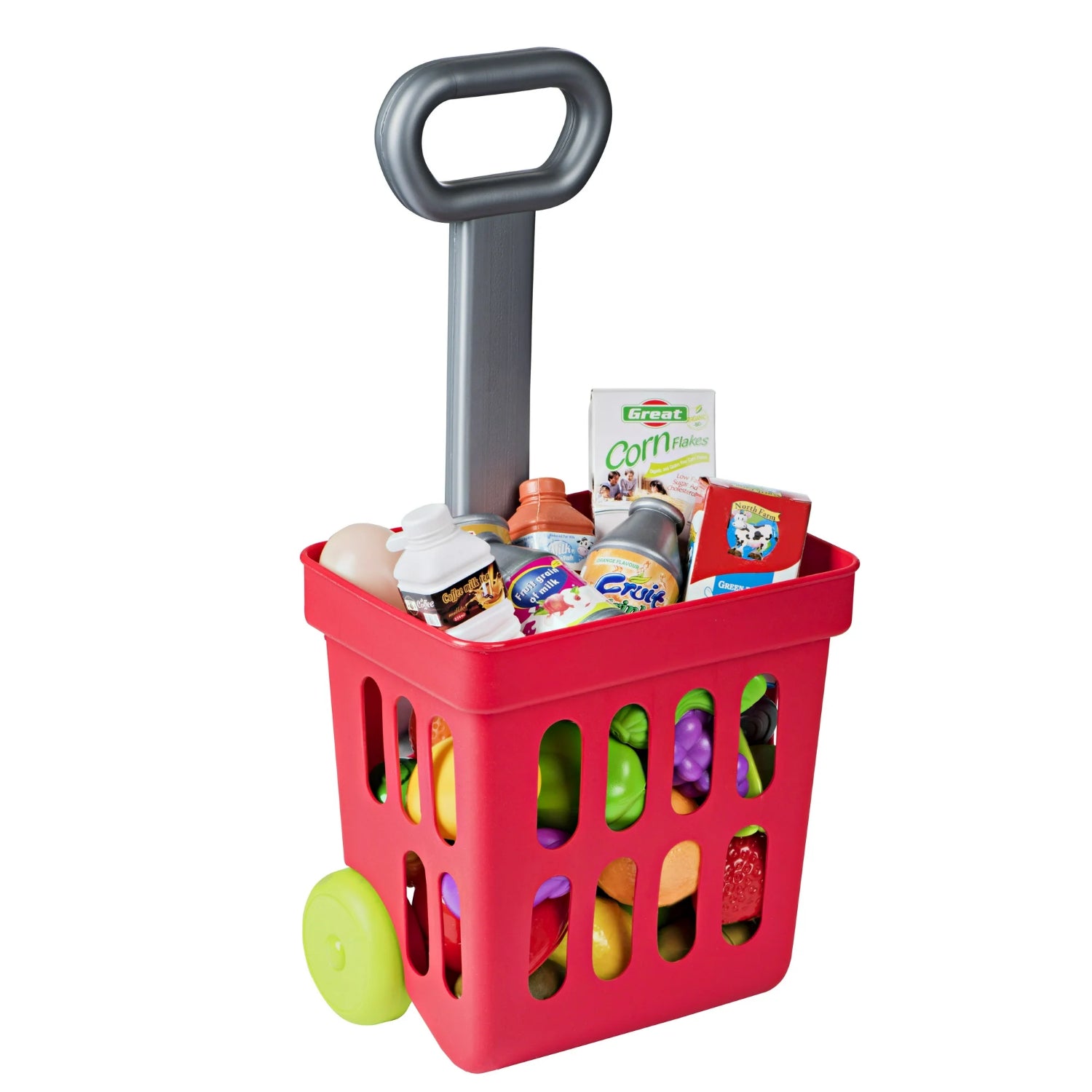 Gourmet Play 24 Piece Toy Shopping Basket and Pretend Food Playset - Grocery, Kitchen and Plastic Food Toys