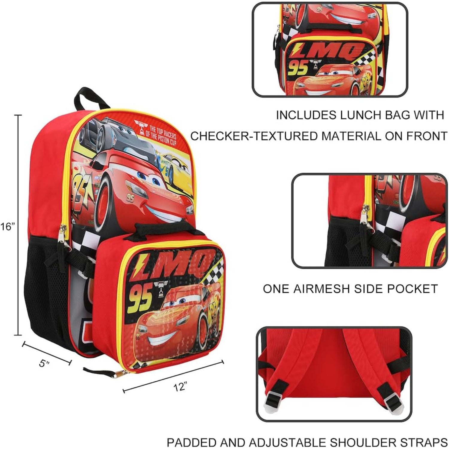 Bioworld Disney Cars Lightning McQueen #95 2-Piece Backpack & Lunchbox Set