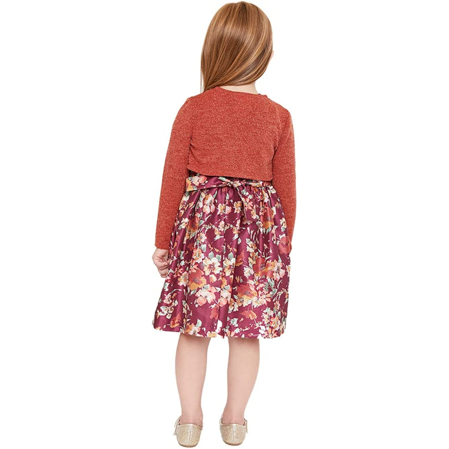 Bonnie Jean Girls 2T-6X Floral Shantung Dress with Bolero Cardigan