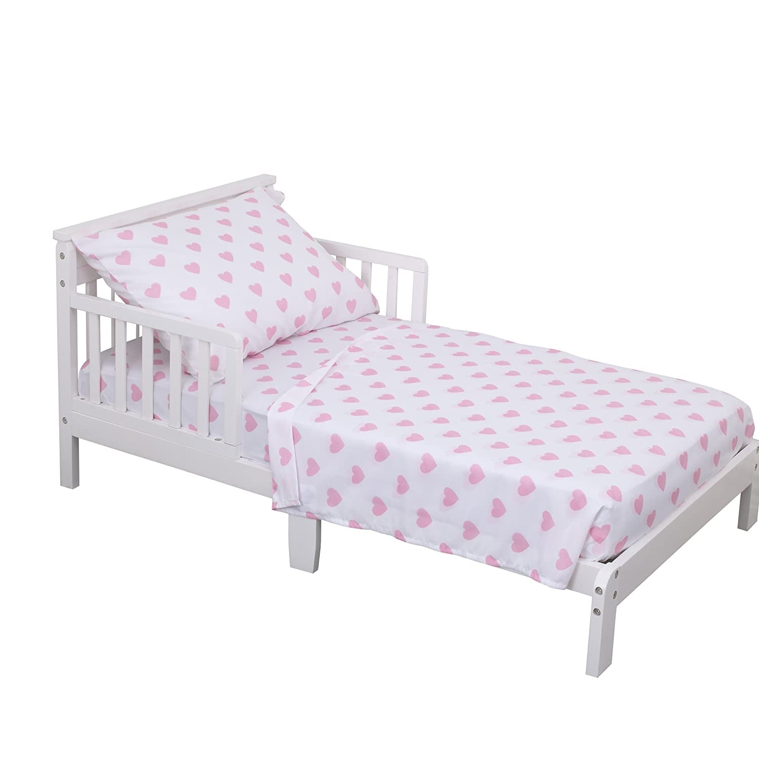 NoJo 3-Piece Toddler Sheet Set, Pink & White Hearts