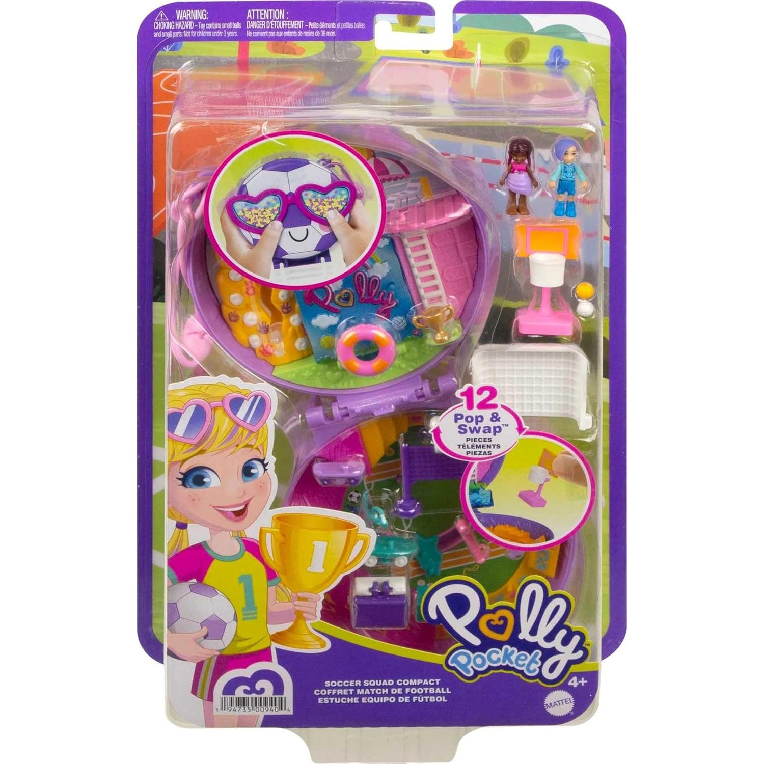 Mattel Polly Pocket Compact Playset, Soccer Squad with 2 Micro Dolls & Accessories