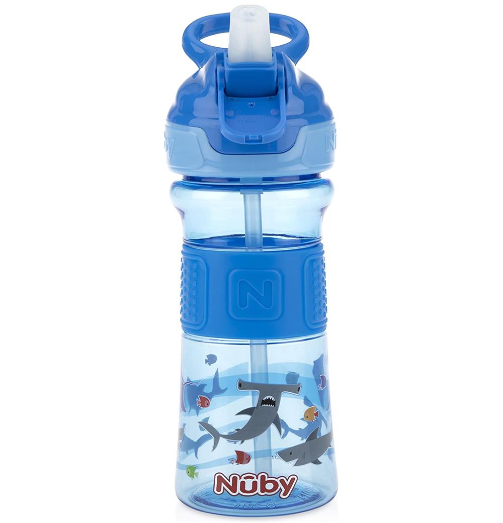 Nuby Flip-it Soft Spout Water Bottle, Blue Sharks, 12 oz