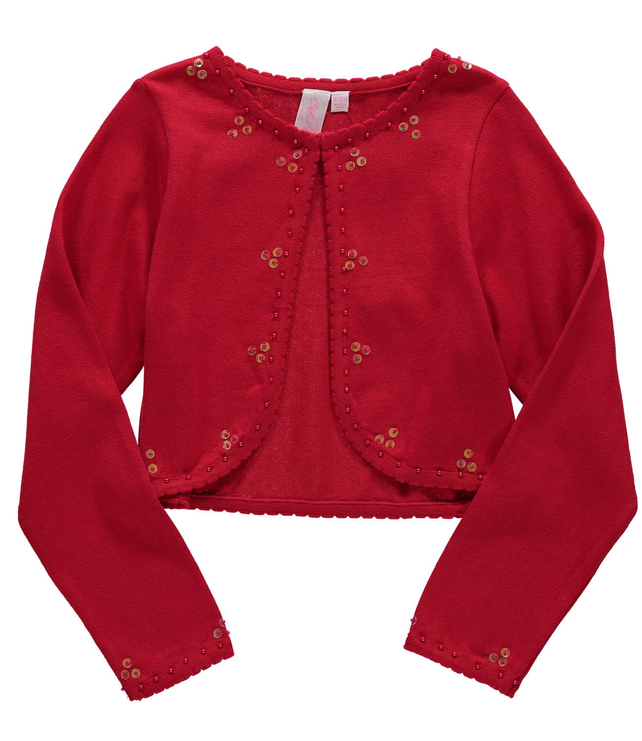 Cyndeelee Girls 12-24 Months Long Sleeve Beaded Scallop Sequin Trim Cotton Shrug