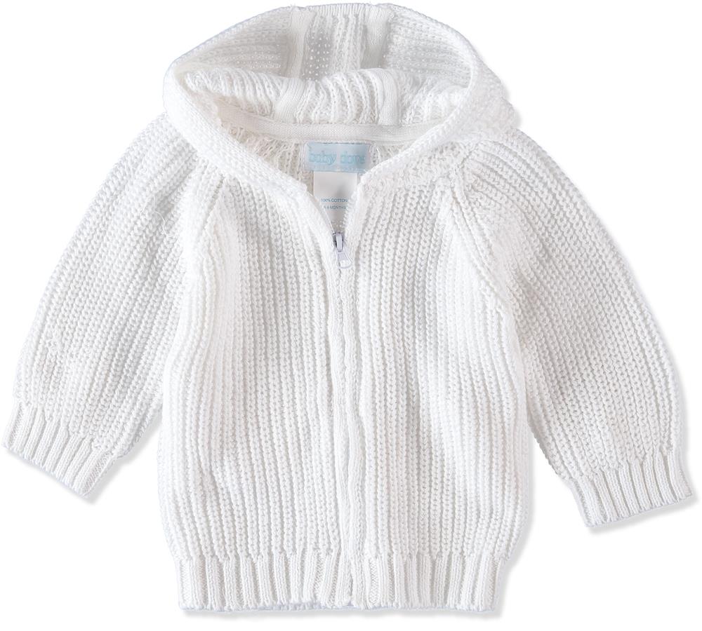 Baby Dove Hood Zip Cable Knit Sweater - White